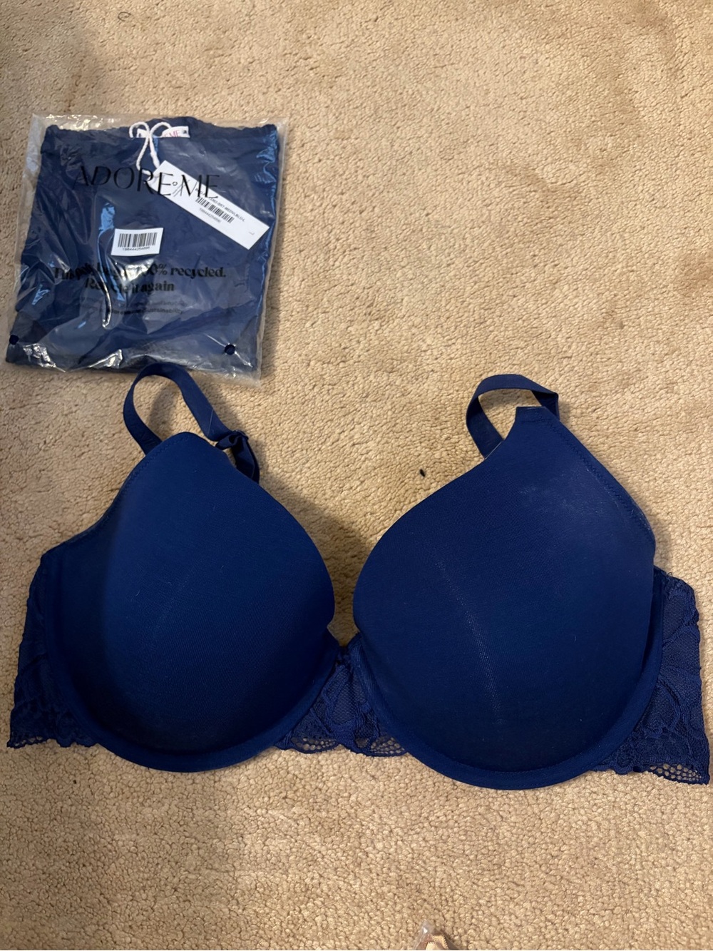 Adore Me Deep Blue Padded Lace-Back T-Shirt Bra